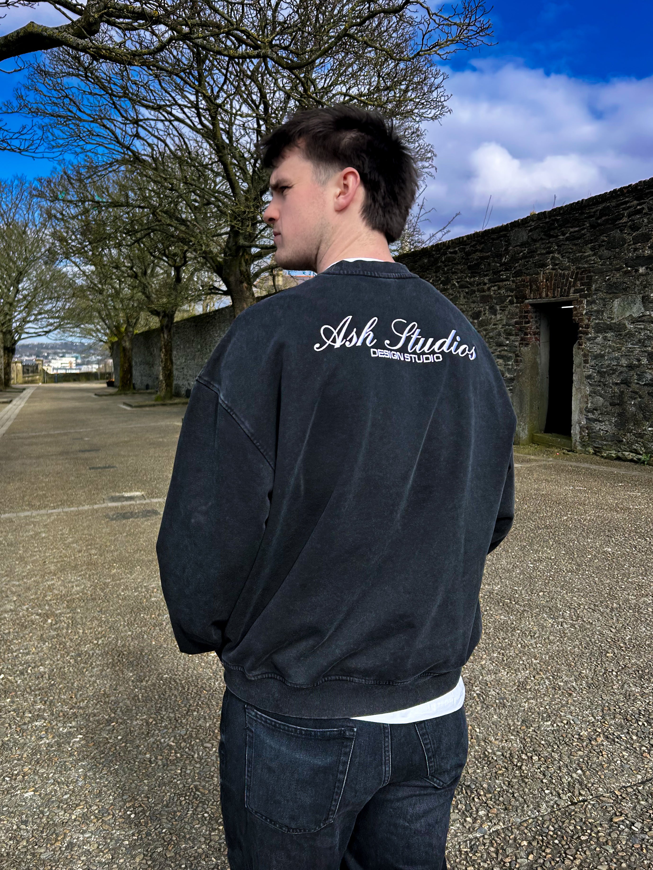 "Lids" Heavyweight Oversized Faded Sweatshirt (Black)