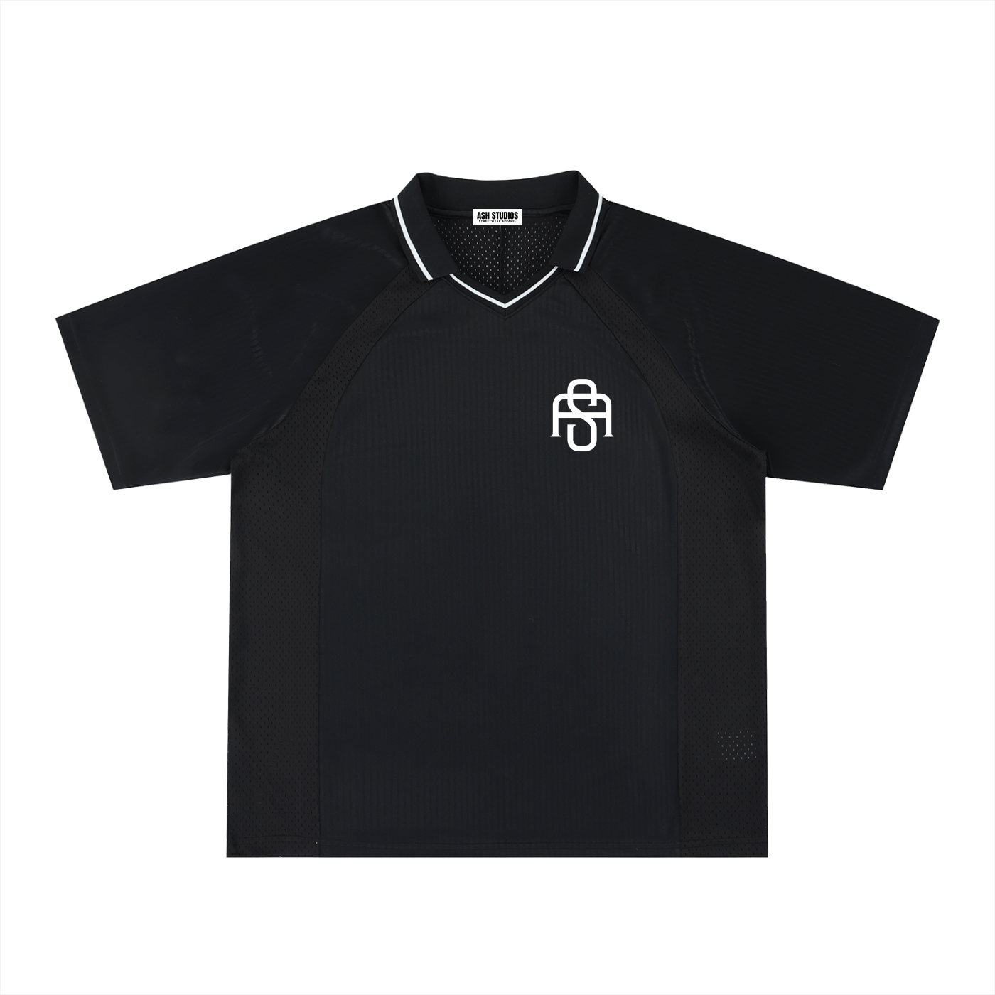 "Axis" Striped V-Neck Soccer Jersey (Black)